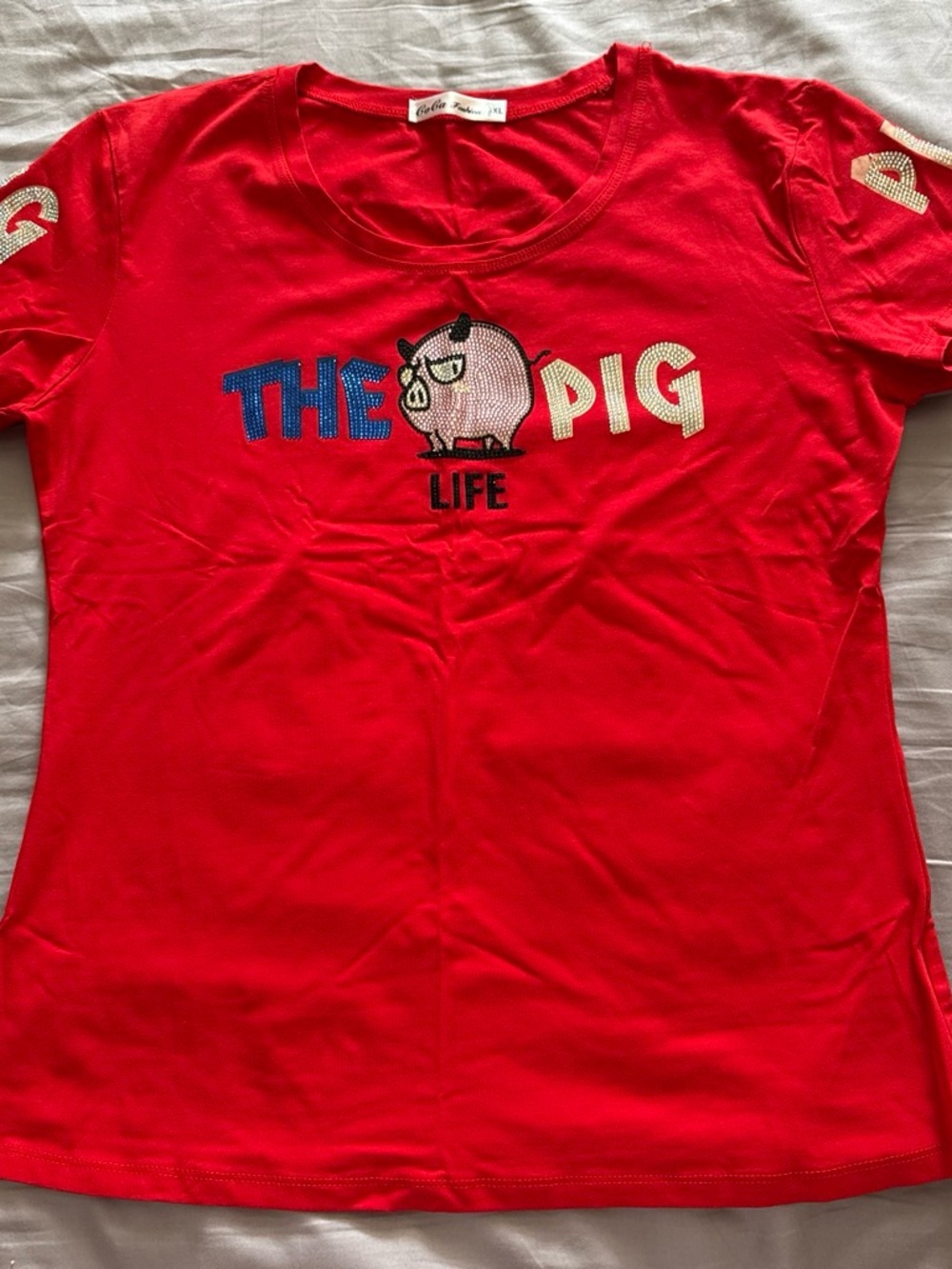 Red 'The Pig Life' Graphic Short Sleeve Tee
